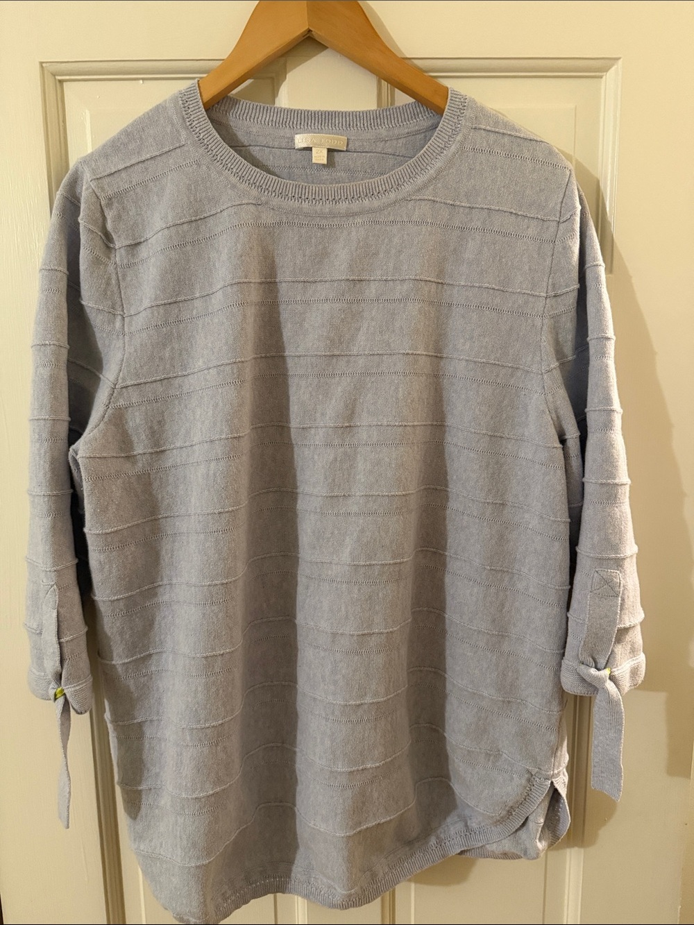 Lisa Todd Pale Blue Knit Crewneck with Sleeve Tie Detail